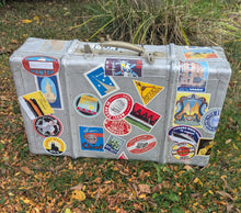 Load image into Gallery viewer, Vintage Aluminum Suitcase w/Retro Travel Stickers