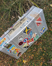 Load image into Gallery viewer, Vintage Aluminum Suitcase w/Retro Travel Stickers