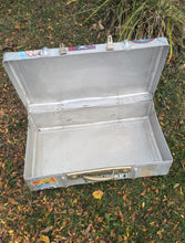 Load image into Gallery viewer, Vintage Aluminum Suitcase w/Retro Travel Stickers