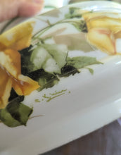 Load image into Gallery viewer, Vintage Milk Glass Hurricane Lamp 🌼 Yellow Roses – Dual Light
