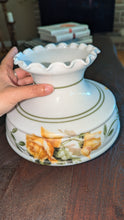 Load image into Gallery viewer, Vintage Milk Glass Hurricane Lamp 🌼 Yellow Roses – Dual Light
