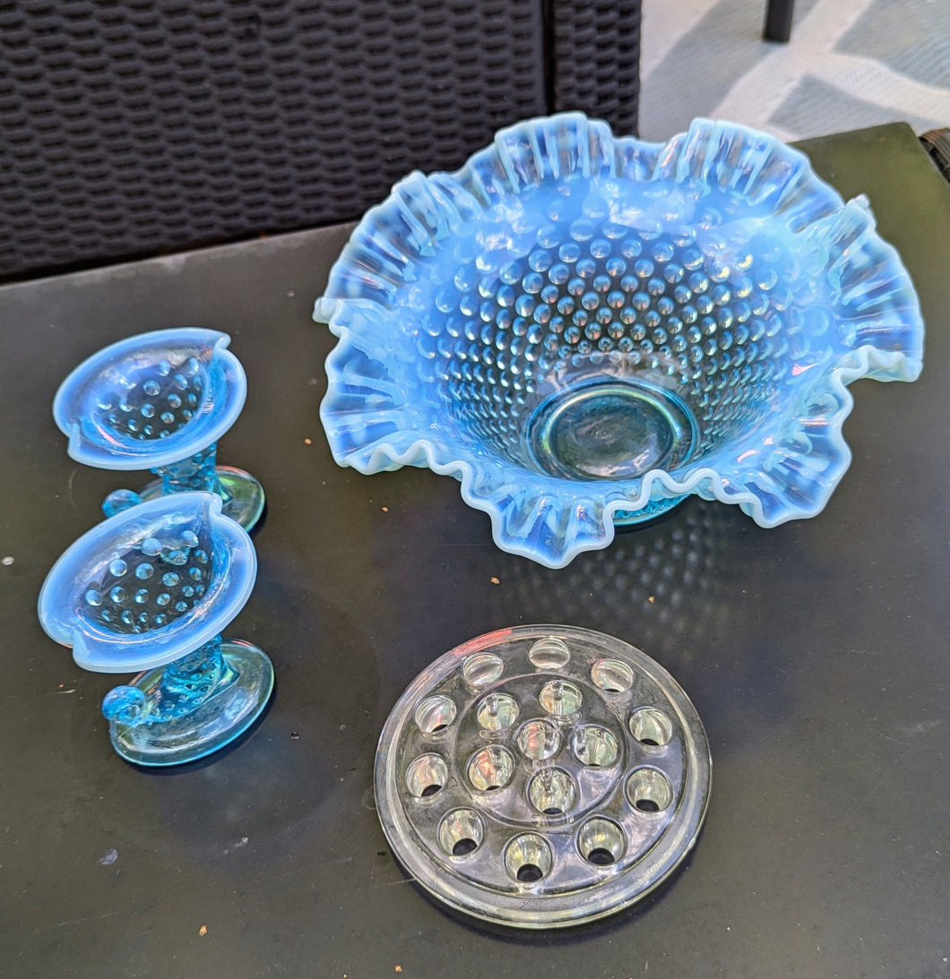 Fenton Blue Opalescent Hobnail Glass Set
