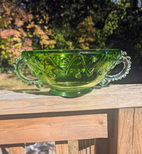 Load image into Gallery viewer, Vintage Green Art Glass Bowl with Handles
