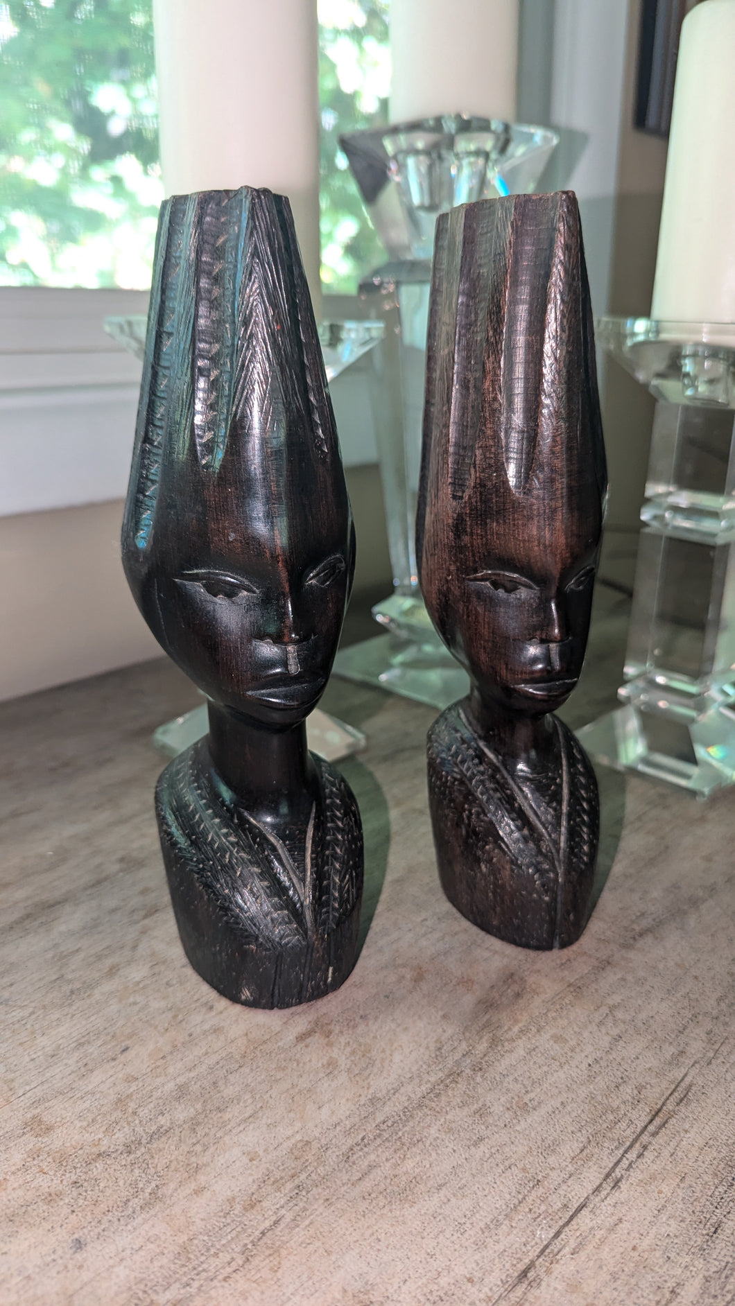 Vintage Ebony Wood Candlestick Holders