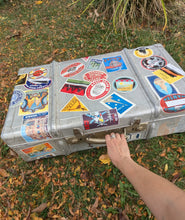 Load image into Gallery viewer, Vintage Aluminum Suitcase w/Retro Travel Stickers

