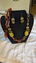 Load image into Gallery viewer, 🍯 Vintage Amber-Tone Lucite Necklace &amp; Earring Set
