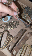 Load image into Gallery viewer, Box of Vintage Mixed Hardware – Brass Drawer Pulls, Hooks etc.
