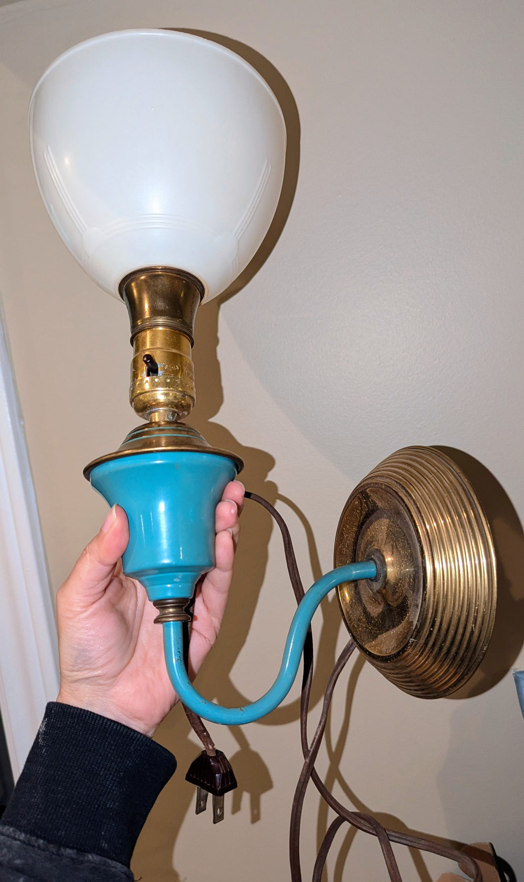 Rare 1950s ELITE Brass & Turquoise Wall Sconce