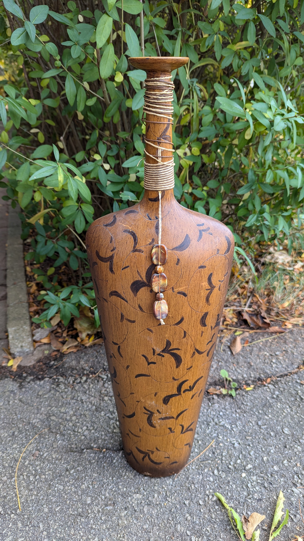 Hand-Carved Wooden Floor Vase