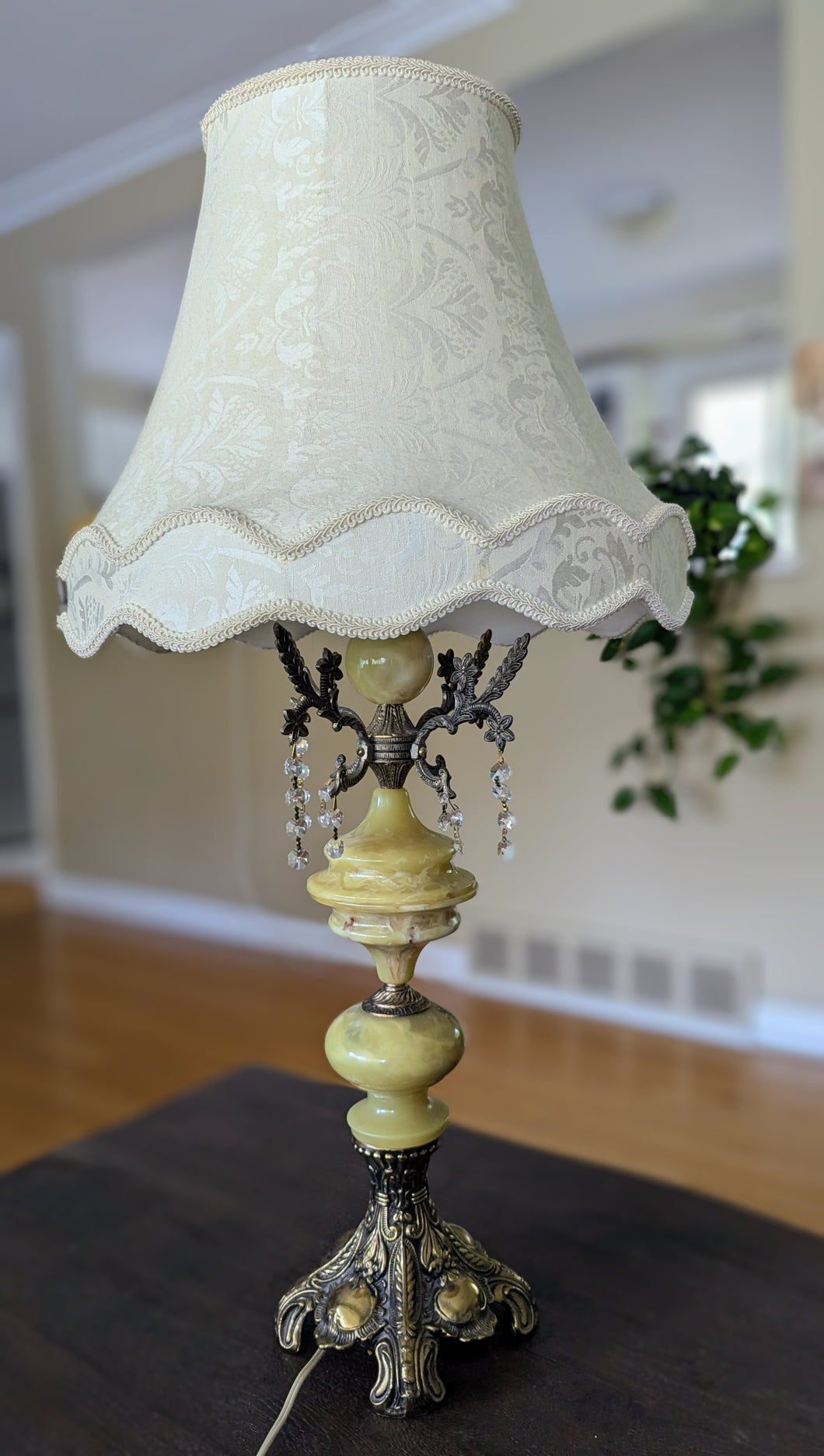 Vintage Brass & Crystal Table Lamp