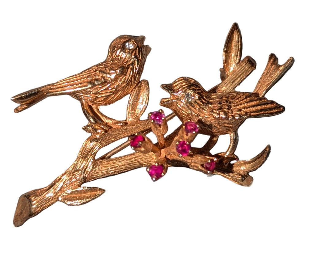 Vintage 14k Lovebirds Brooch
