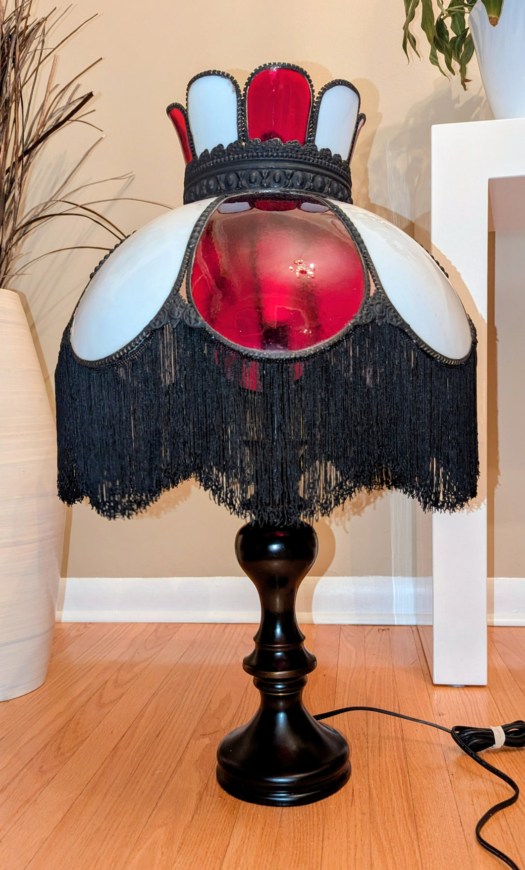 Vintage Stained Glass & Fringe Lamp