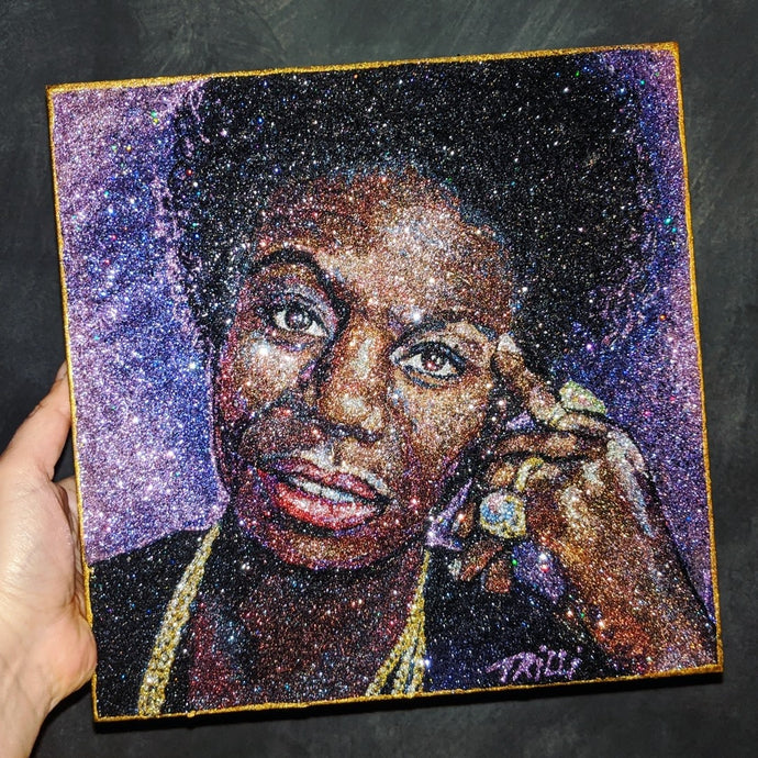 NINA SIMONE original hand made all glitter portrait artwork created by artist TRILLI / TRILLILIFE